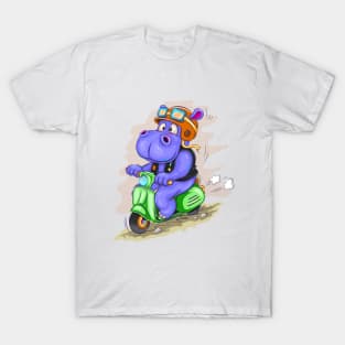 Cartoon hippo motorcyclist T-Shirt